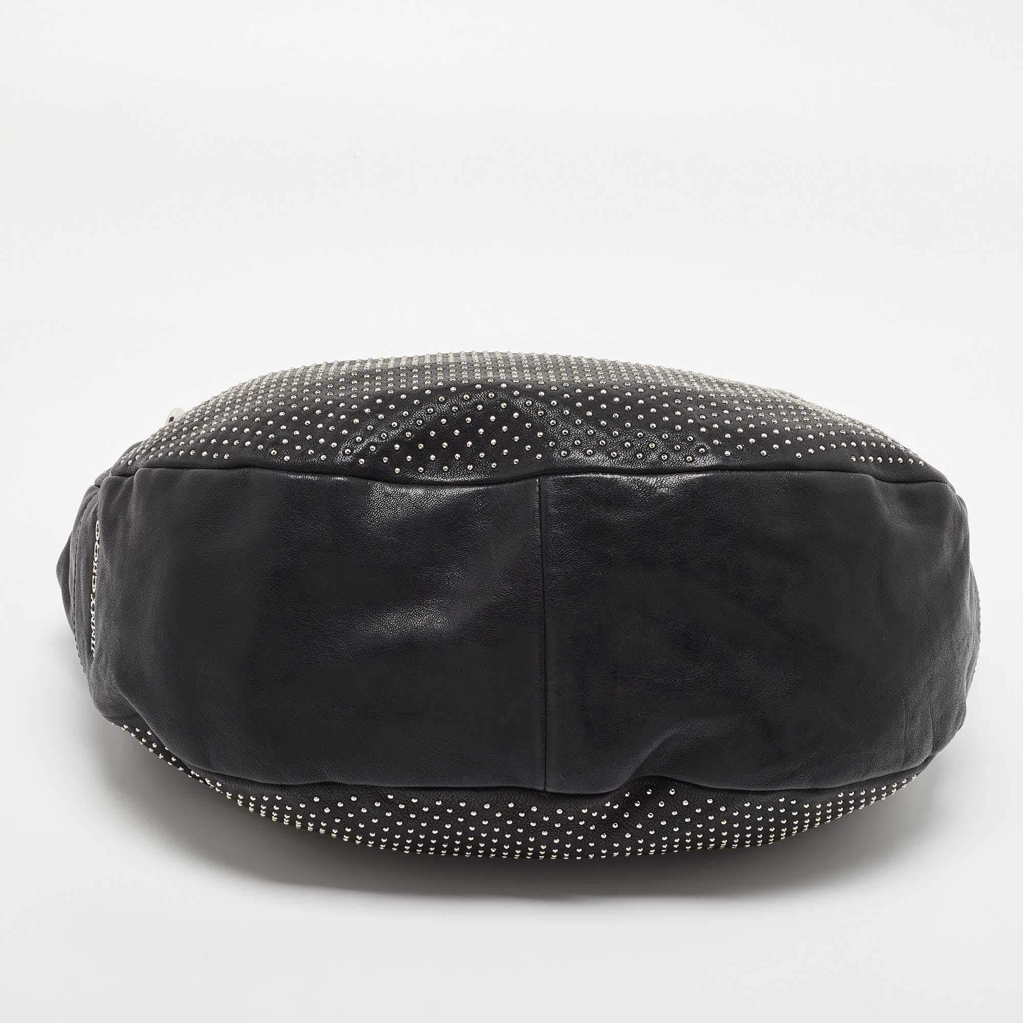 Jimmy Choo Black Leather Studded Solar Hobo 4