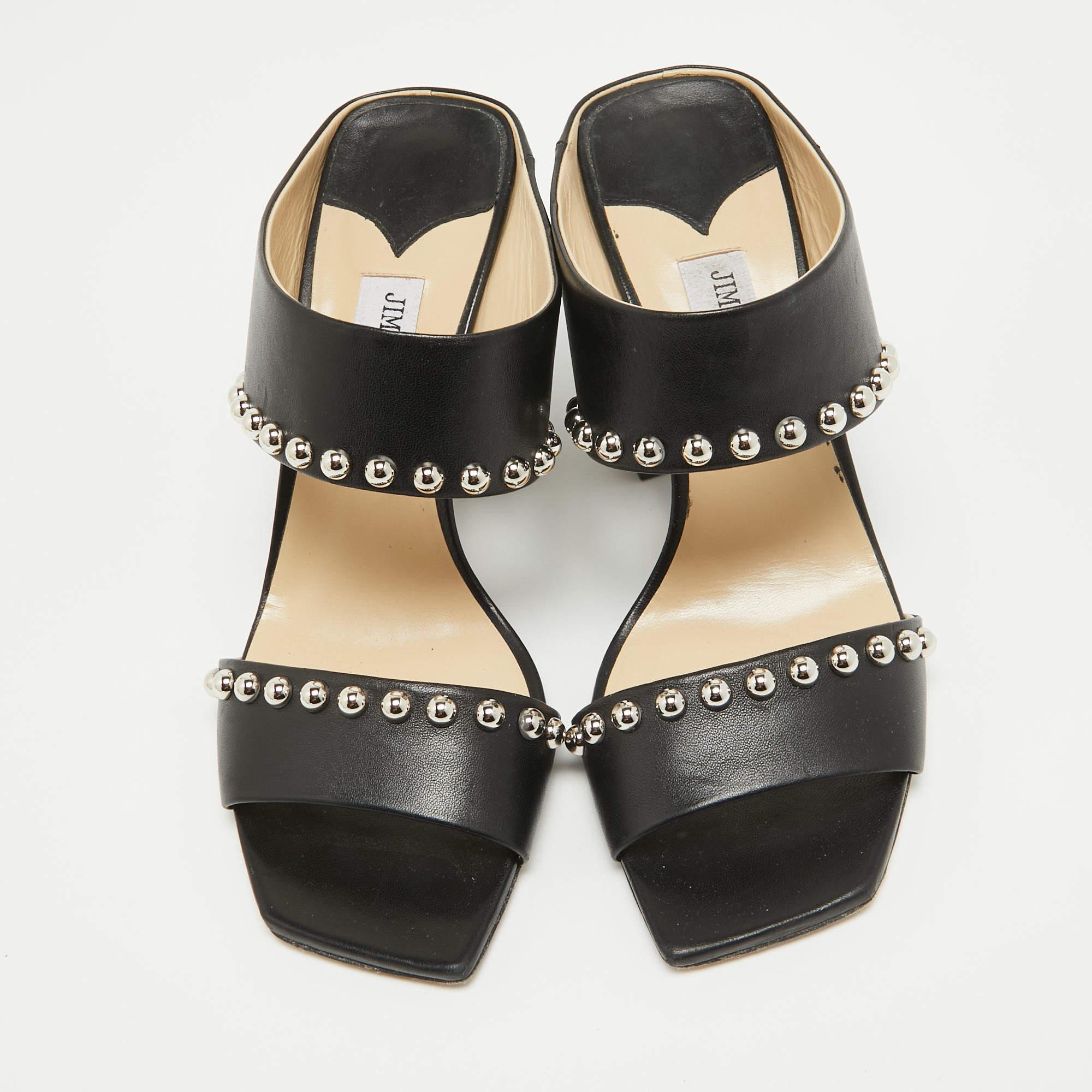 Jimmy Choo Black Leather Studs Embellished Mules Size 39 In Excellent Condition In Dubai, Al Qouz 2