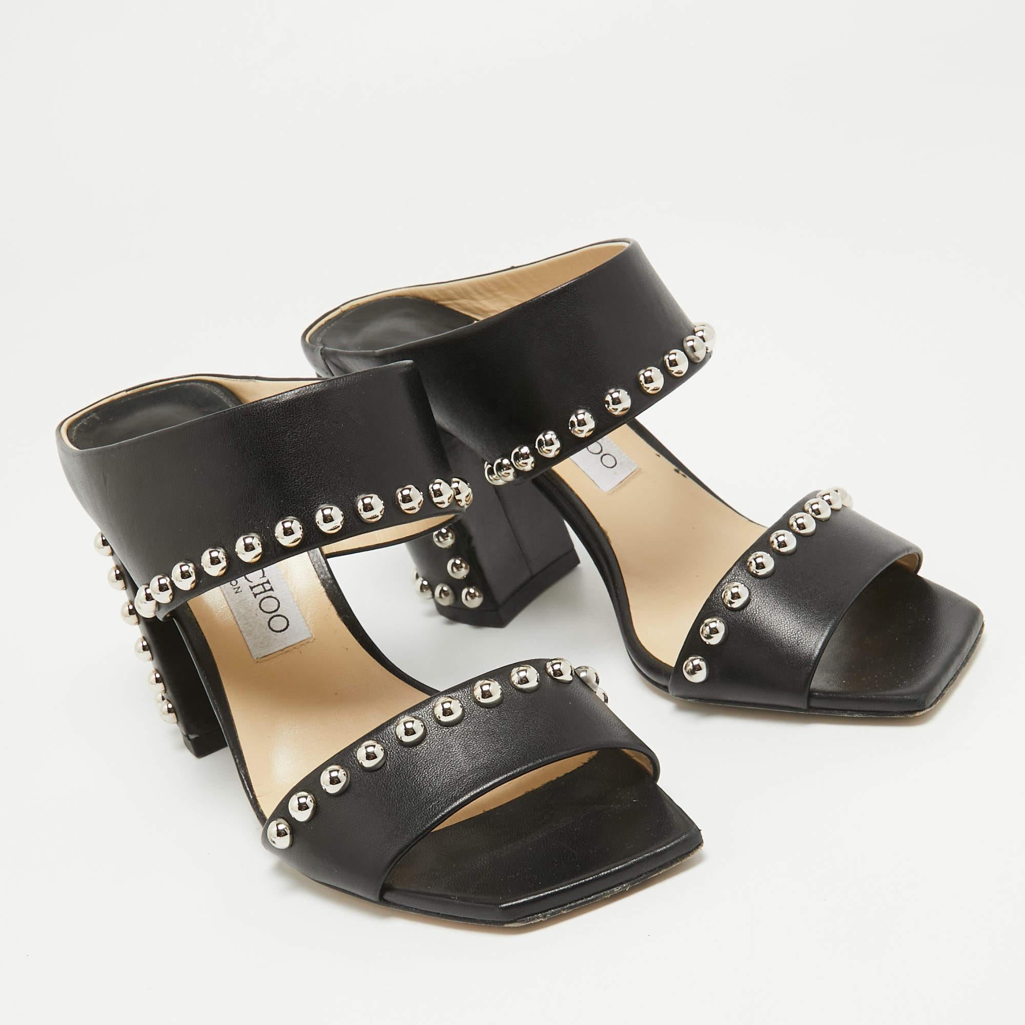 Women's Jimmy Choo Black Leather Studs Embellished Mules Size 39
