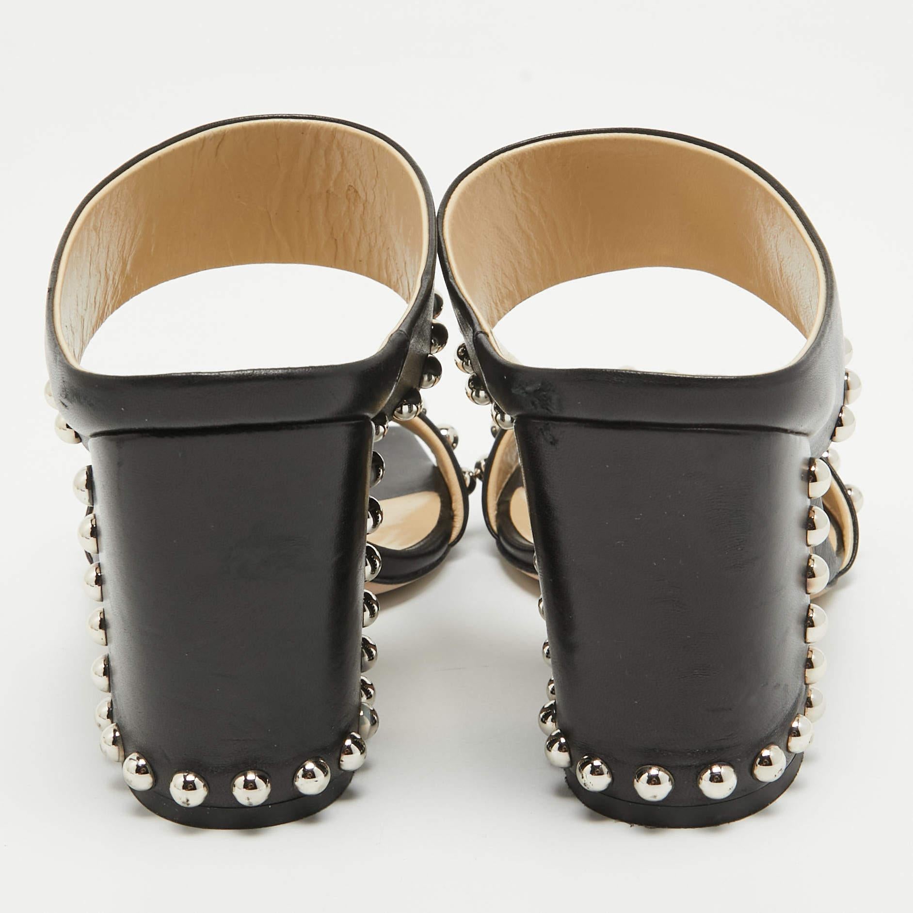 Jimmy Choo Black Leather Studs Embellished Mules Size 39 1