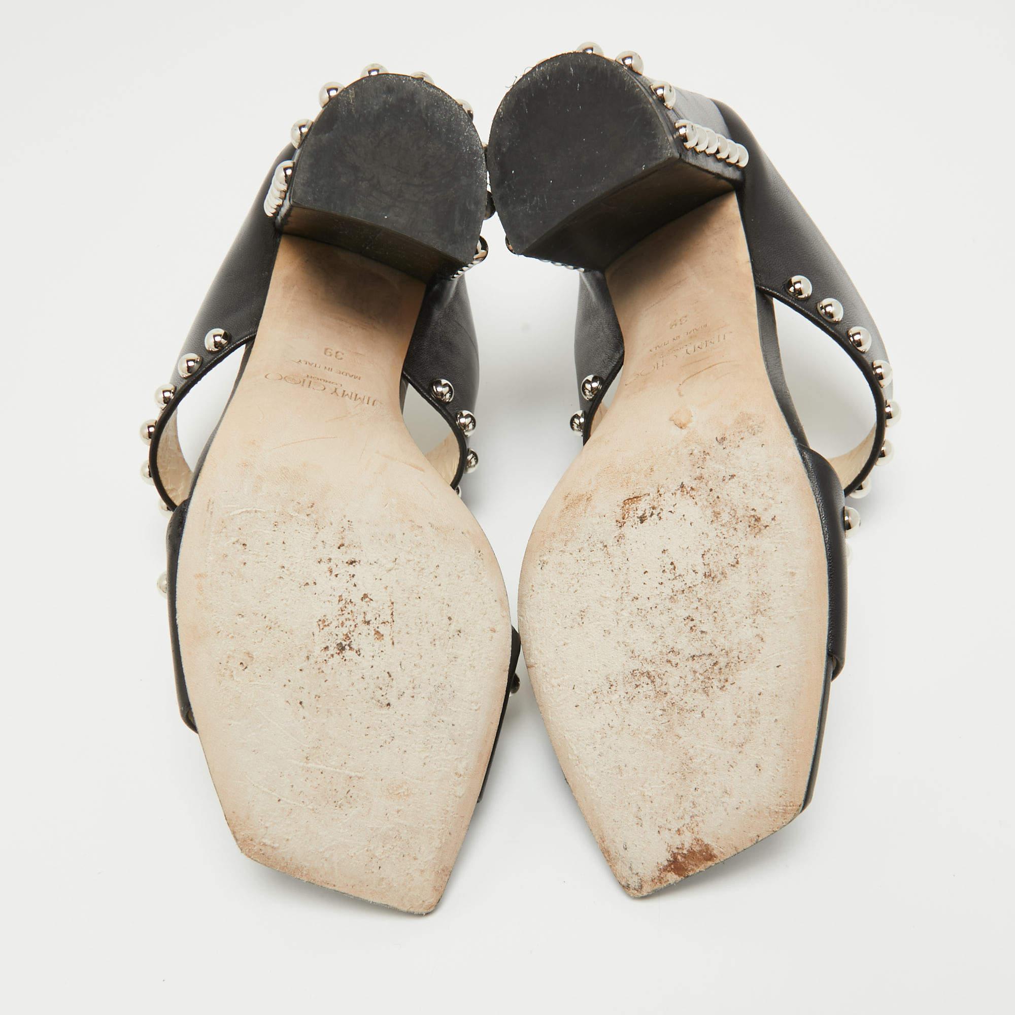 Jimmy Choo Black Leather Studs Embellished Mules Size 39 2