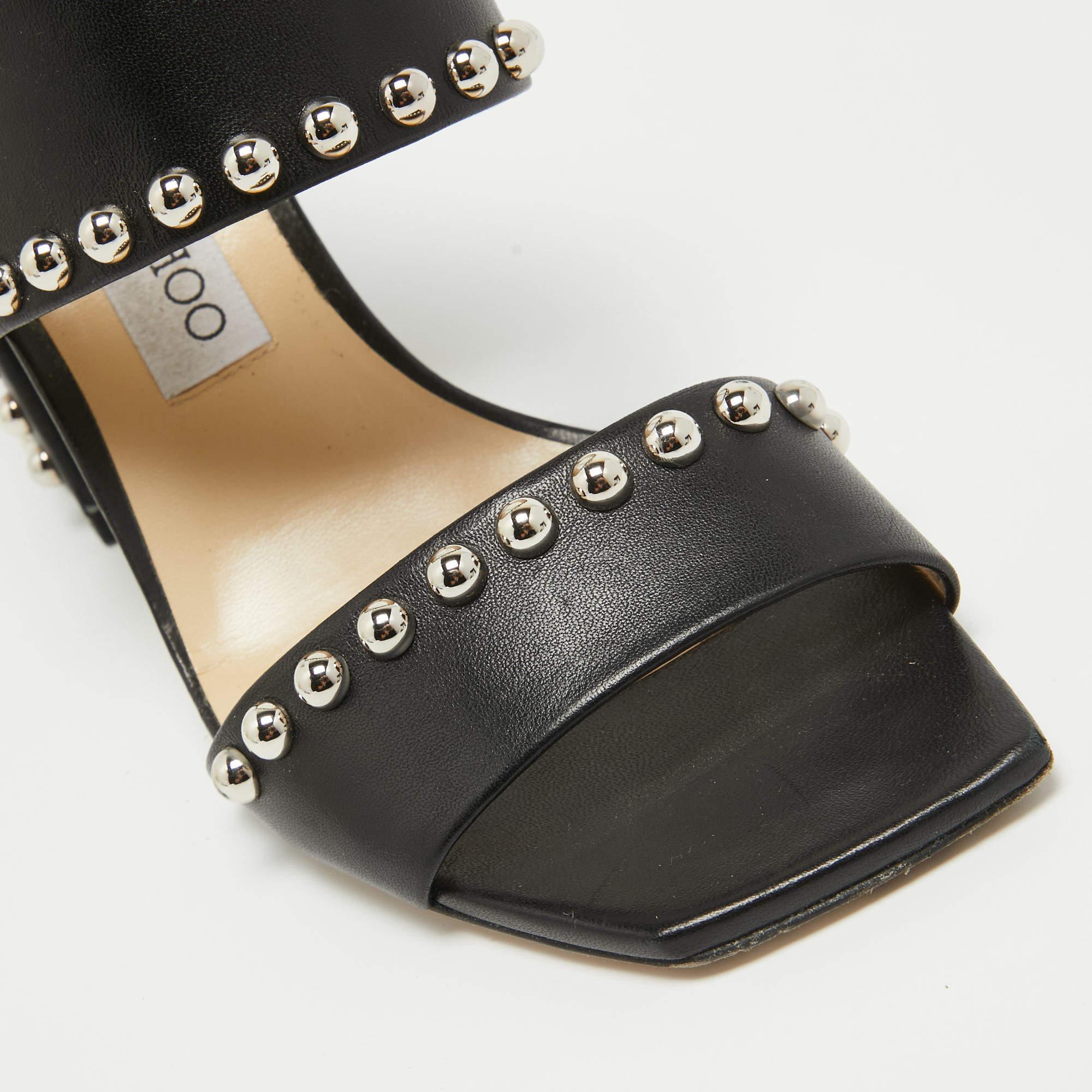 Jimmy Choo Black Leather Studs Embellished Mules Size 39 3