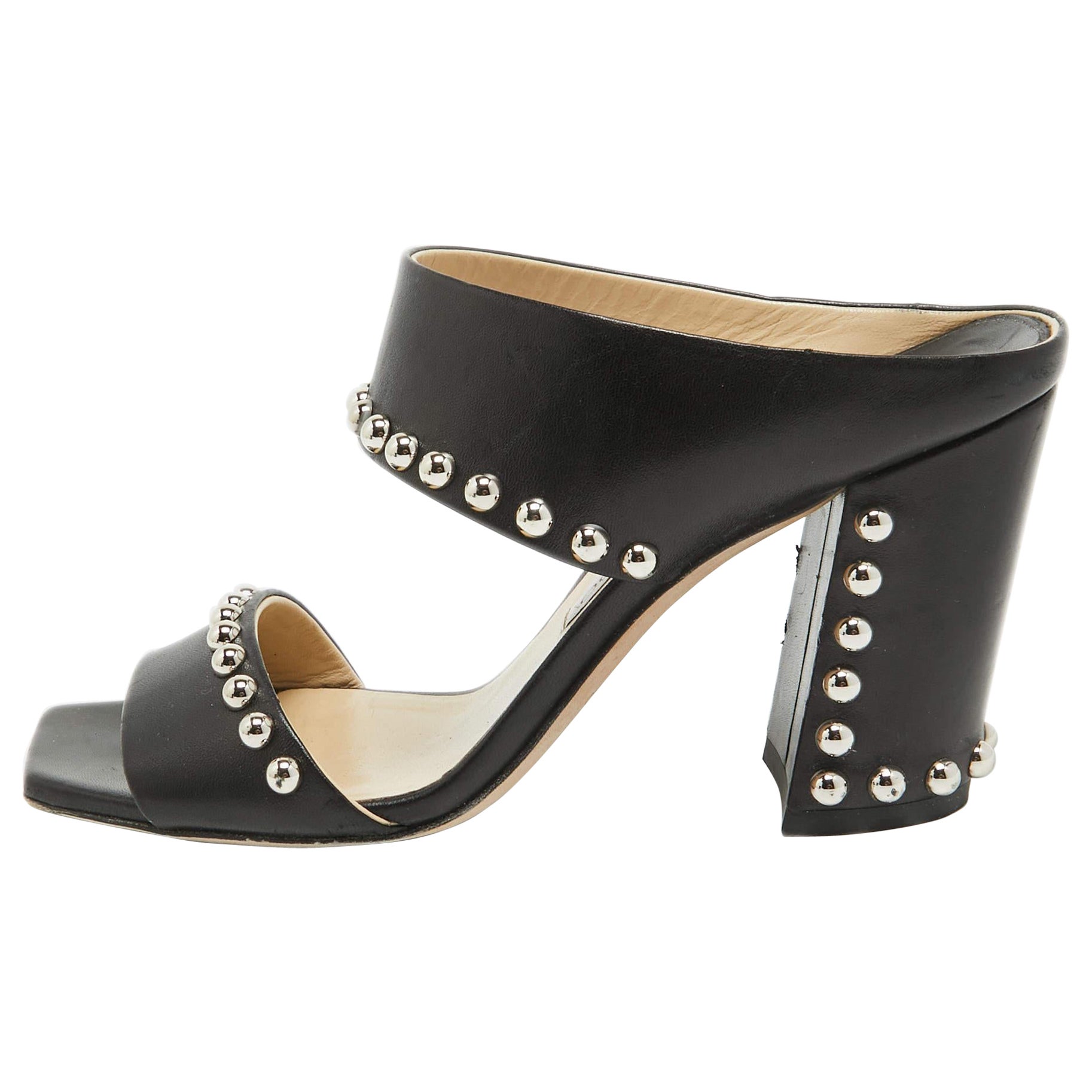 Jimmy Choo Black Leather Studs Embellished Mules Size 39