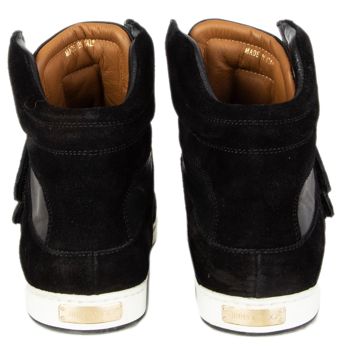 JIMMY CHOO black leather & suede YAZZ High-Top Sneakers Shoes 39 1