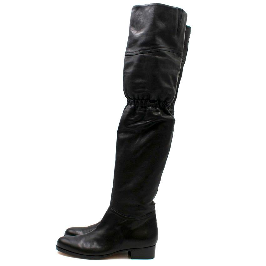 Jimmy Choo Black Leather Thigh High Boots SIZE 39 / US 6 In New Condition In London, GB