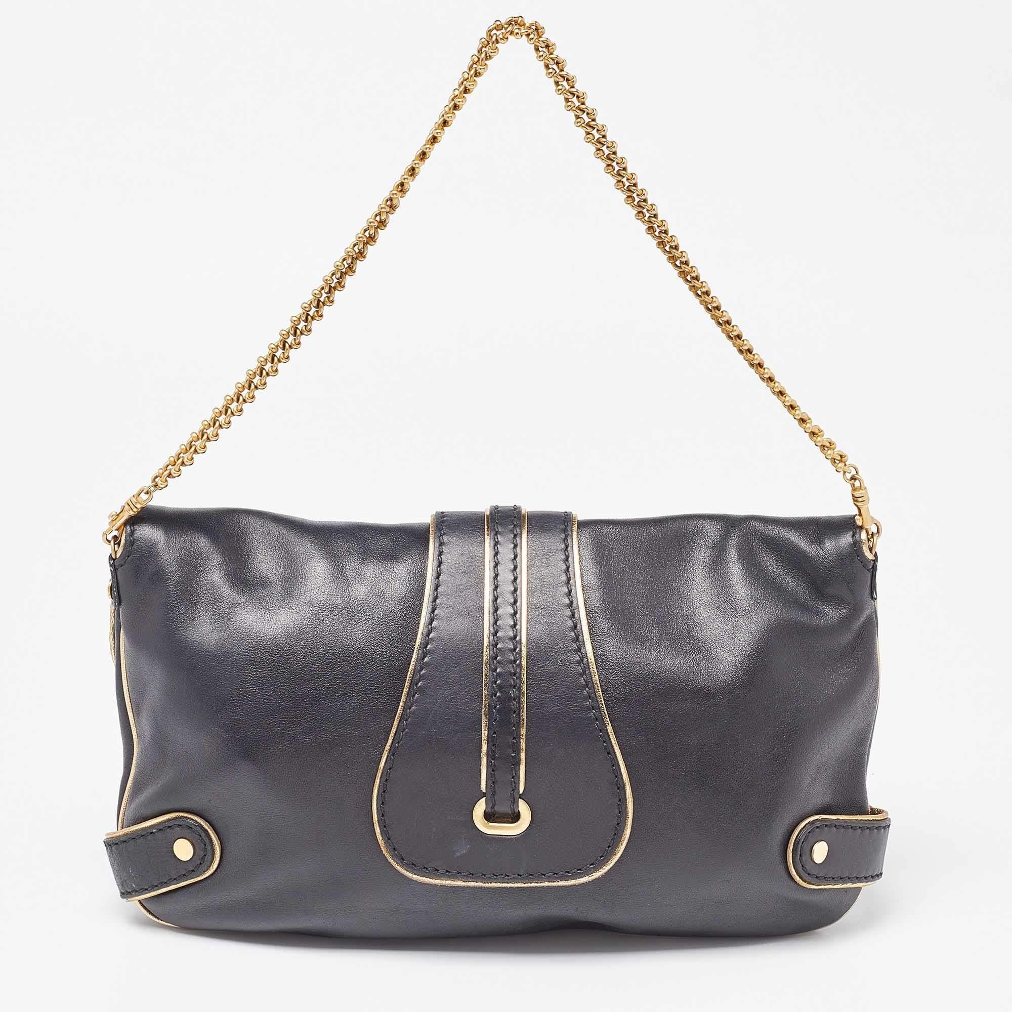 Women's Jimmy Choo Black Leather Troy Chain Shoulder Bag