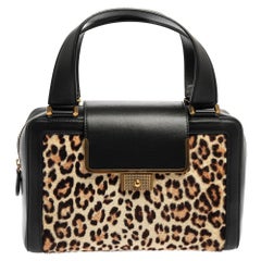 Jimmy Choo Black Leopard Print Calfhair and Leather Catherine Satchel