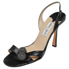 Jimmy Choo Schwarze Slingback-Sandalen aus Leder mit Eidechsenprägung Größe 40