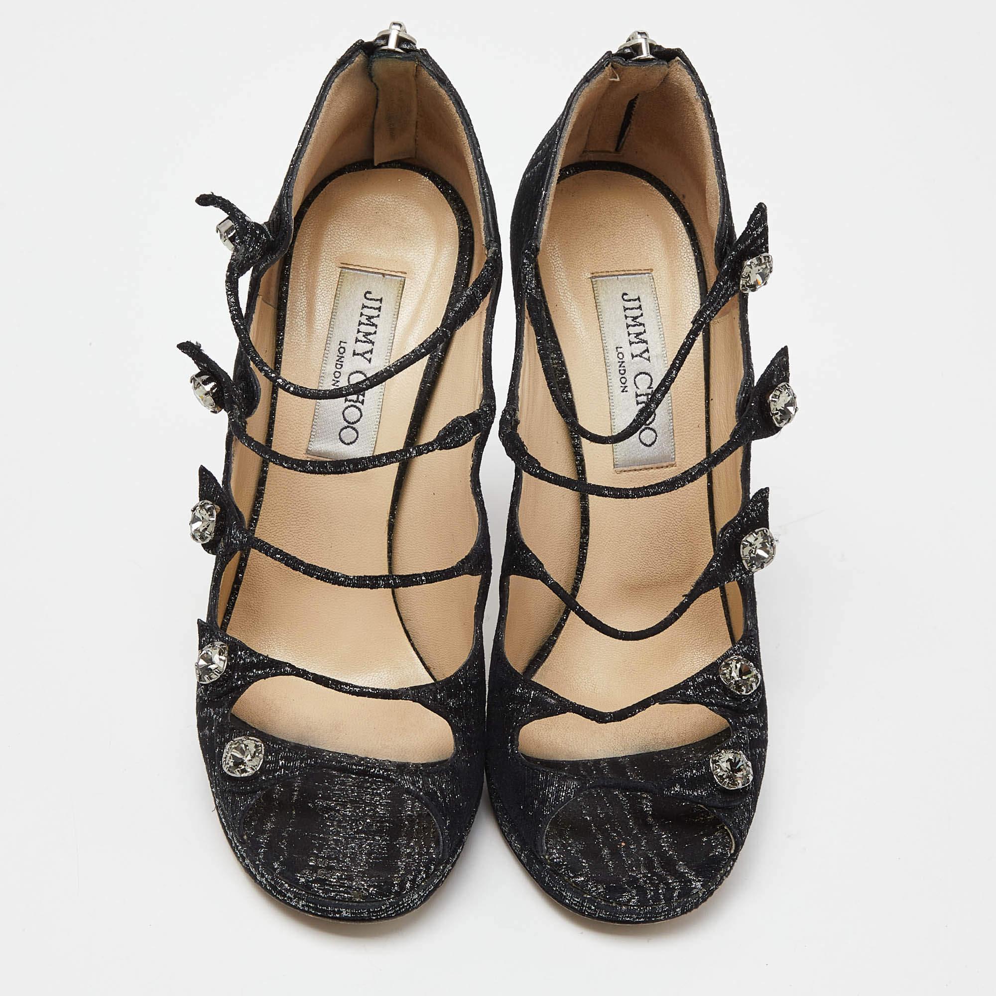 Noir Jimmy Choo - Sandales à lanières en tissu Lurex noir Taille 37.5 en vente