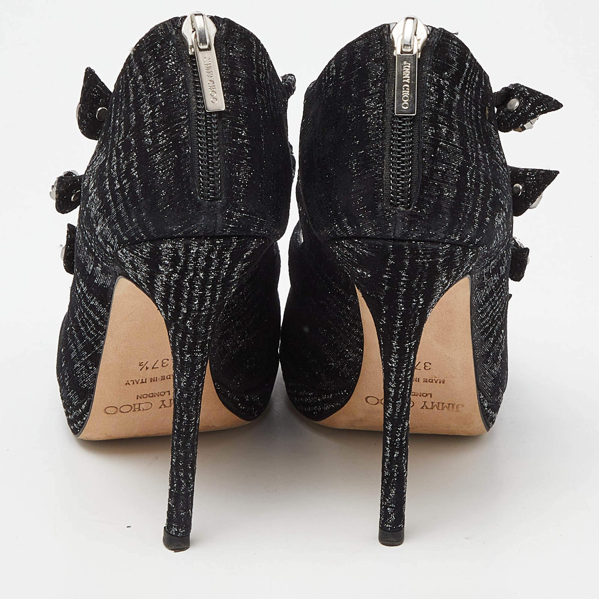 Jimmy Choo - Sandales à lanières en tissu Lurex noir Taille 37.5 Pour femmes en vente