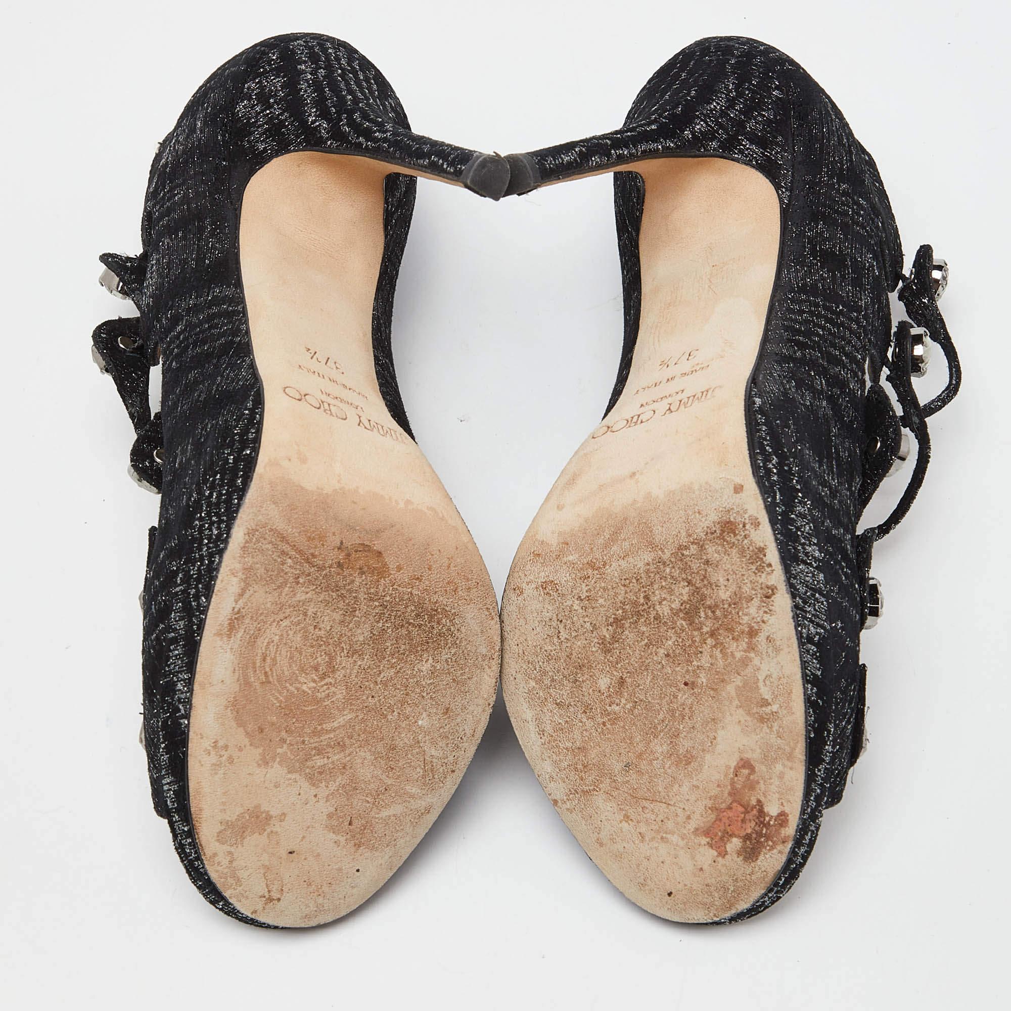 Jimmy Choo - Sandales à lanières en tissu Lurex noir Taille 37.5 en vente 1