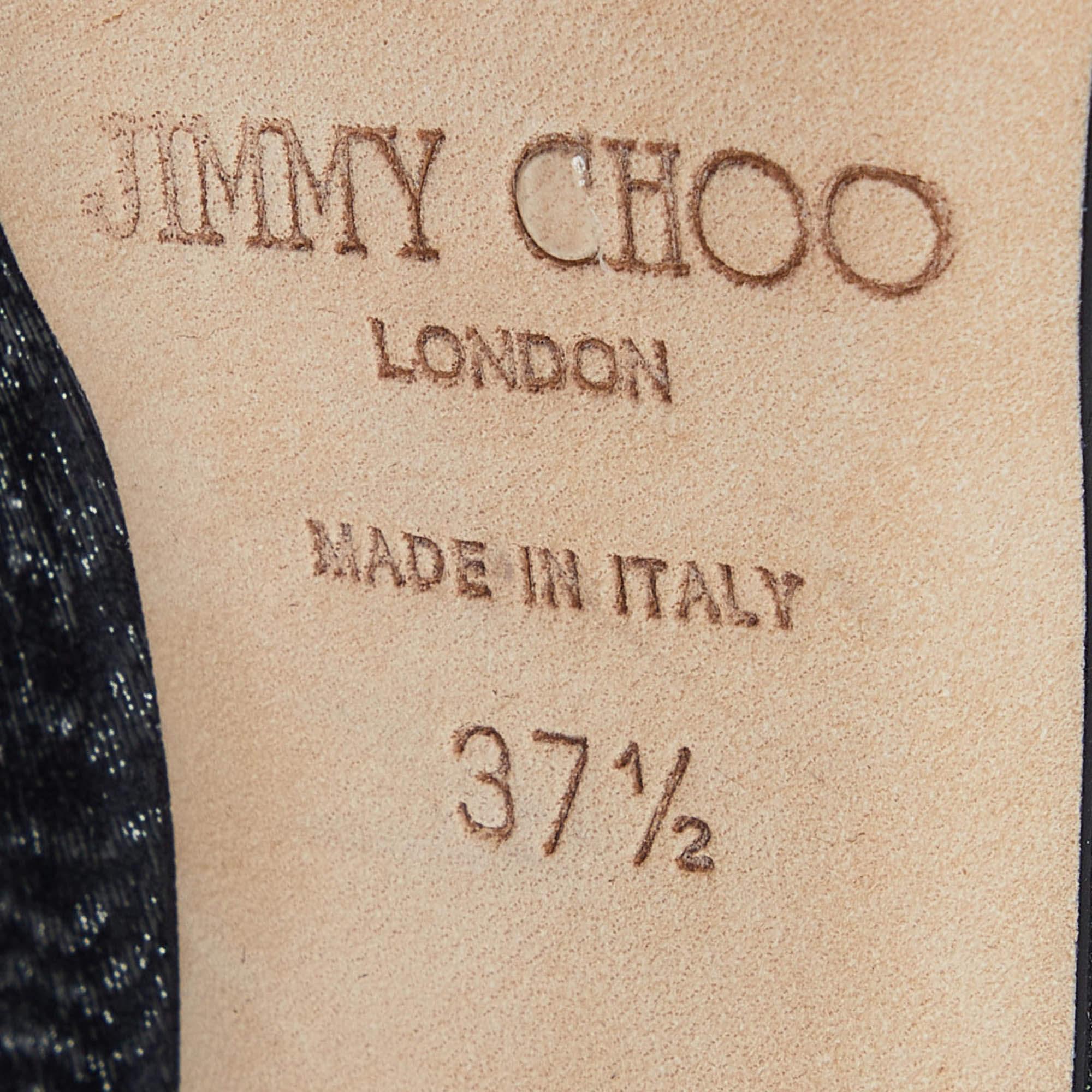 Jimmy Choo - Sandales à lanières en tissu Lurex noir Taille 37.5 en vente 2