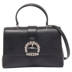 Jimmy Choo Black Medium Cheri Crystals Top Handle Bag