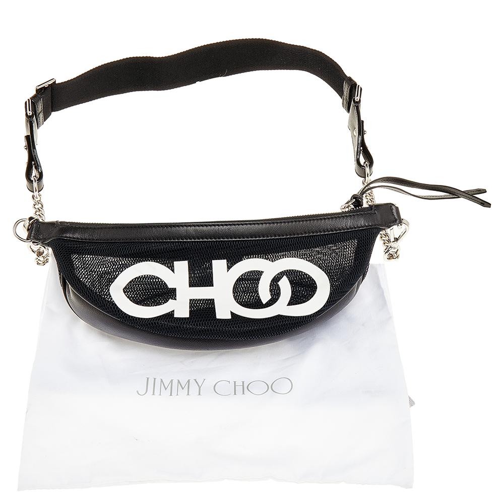 Jimmy Choo Black Mesh And Leather Faye Belt Bag In Good Condition In Dubai, Al Qouz 2