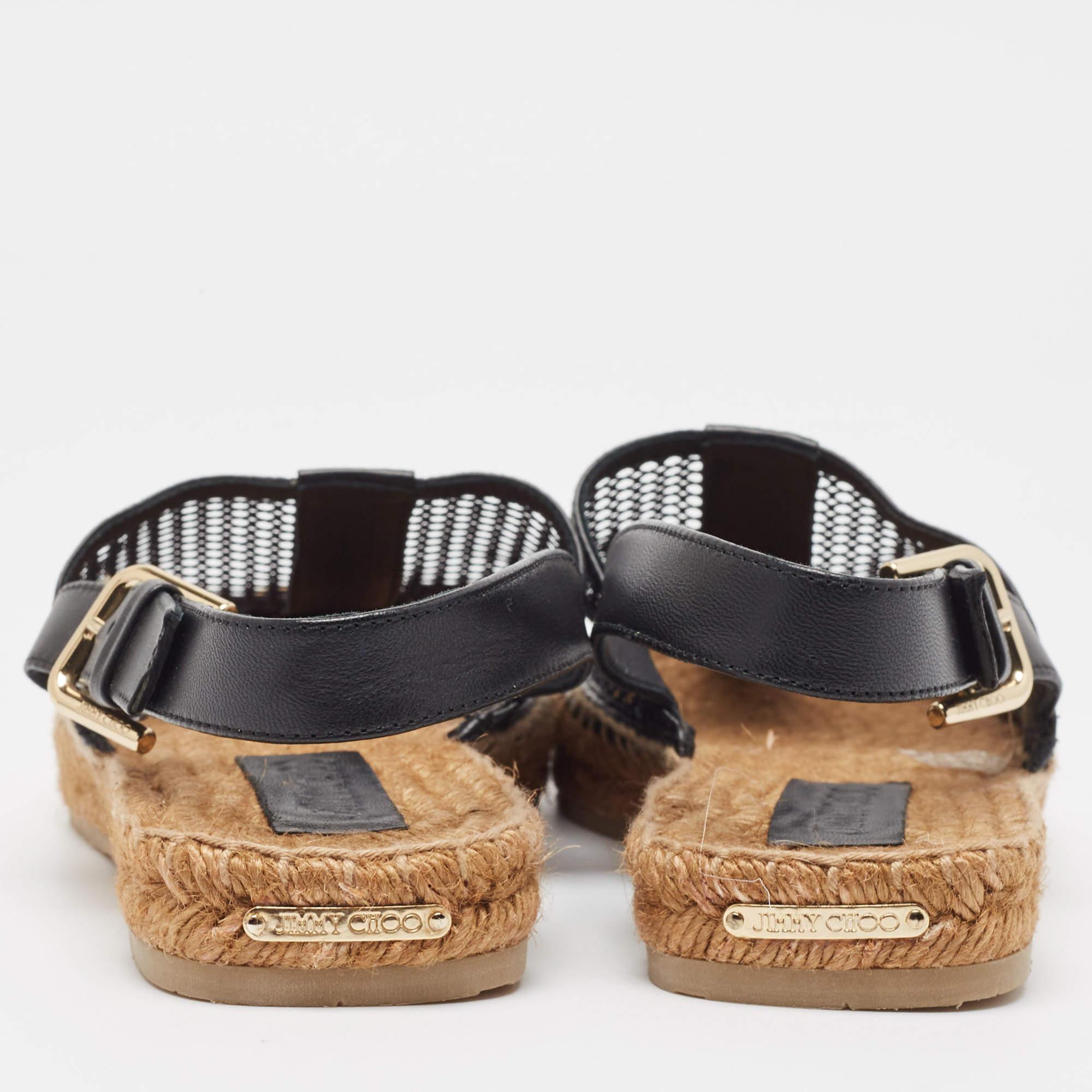 Women's Jimmy Choo Black Mesh and Leather Slingback Espadrille Size 41 For Sale