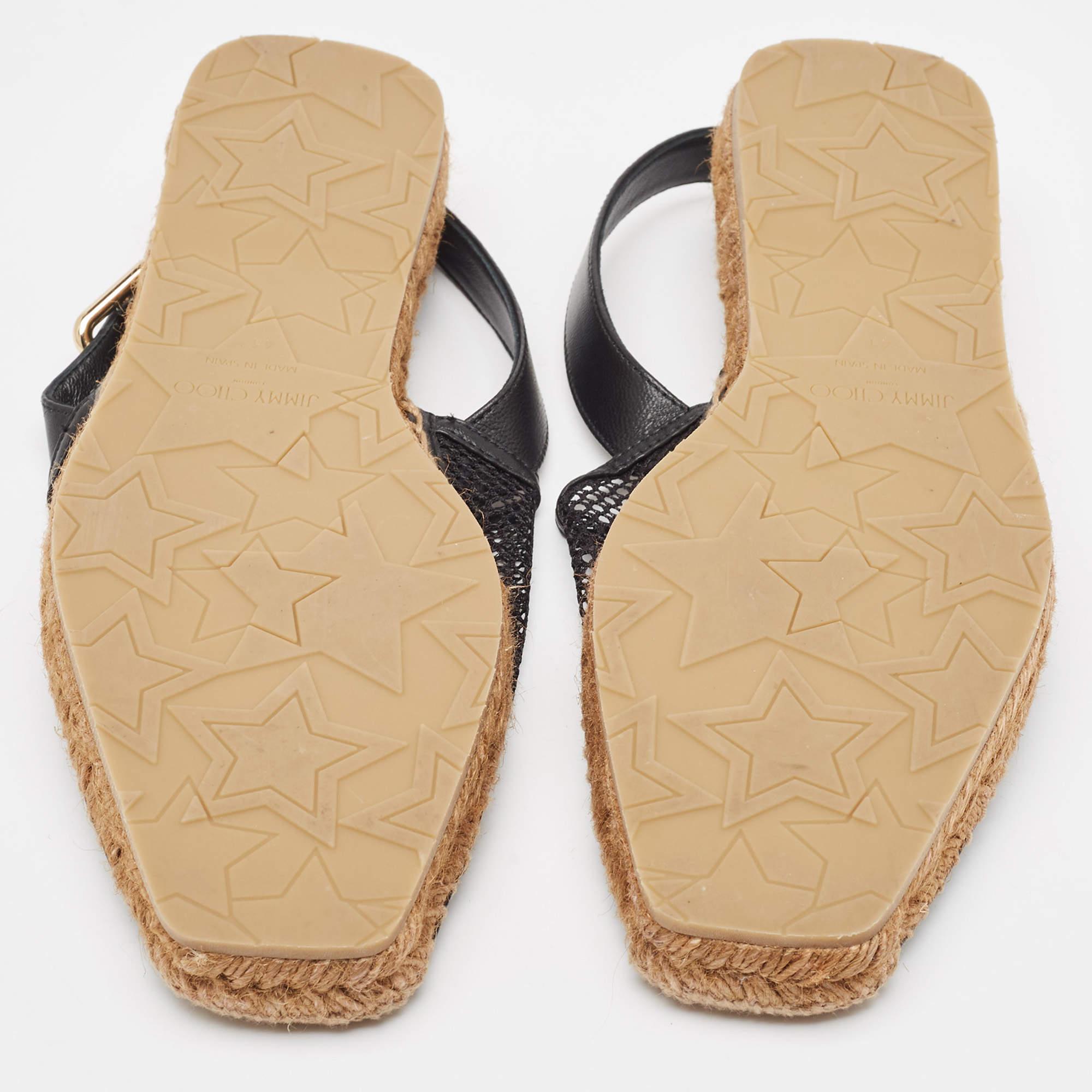 Jimmy Choo Black Mesh and Leather Slingback Espadrille Size 41 For Sale 1