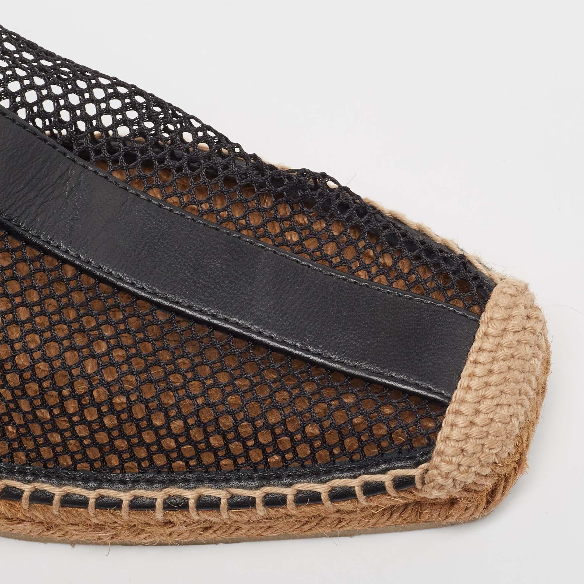 Jimmy Choo Black Mesh and Leather Slingback Espadrille Size 41 For Sale 2