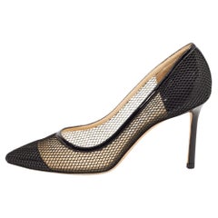 Jimmy Choo Black Mesh and Patent Romy Pumps Size 39