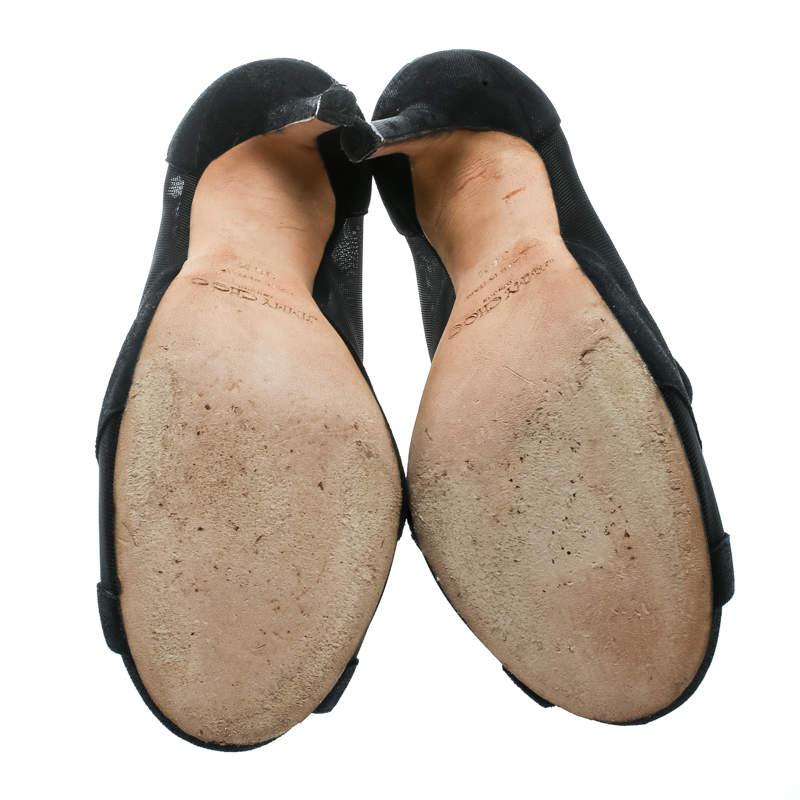 Women's Jimmy Choo Black Mesh And Suede Marble Peep Toe Booties Size 36.5