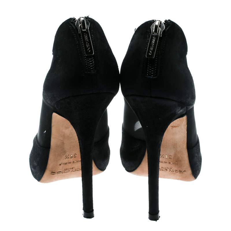 Jimmy Choo Black Mesh And Suede Marble Peep Toe Booties Size 36.5 3