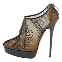 Jimmy Choo Black Mesh Crystal Embellished Platform Booties Size 39