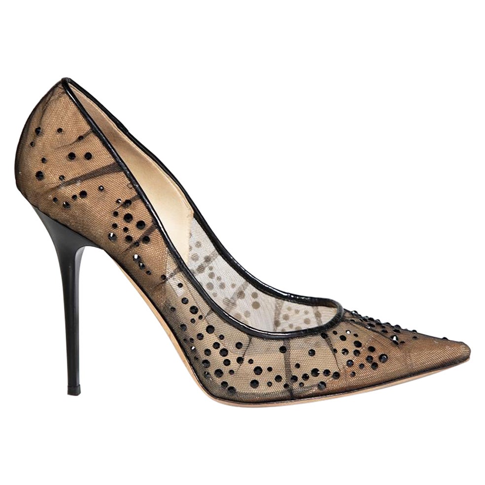 Jimmy Choo Black Mesh Crystal Embellished Pumps Size IT 40