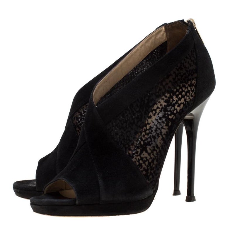 Jimmy Choo Black Mesh/Suede Ultra Peep Toe Ankle Booties Size 39.5 For ...