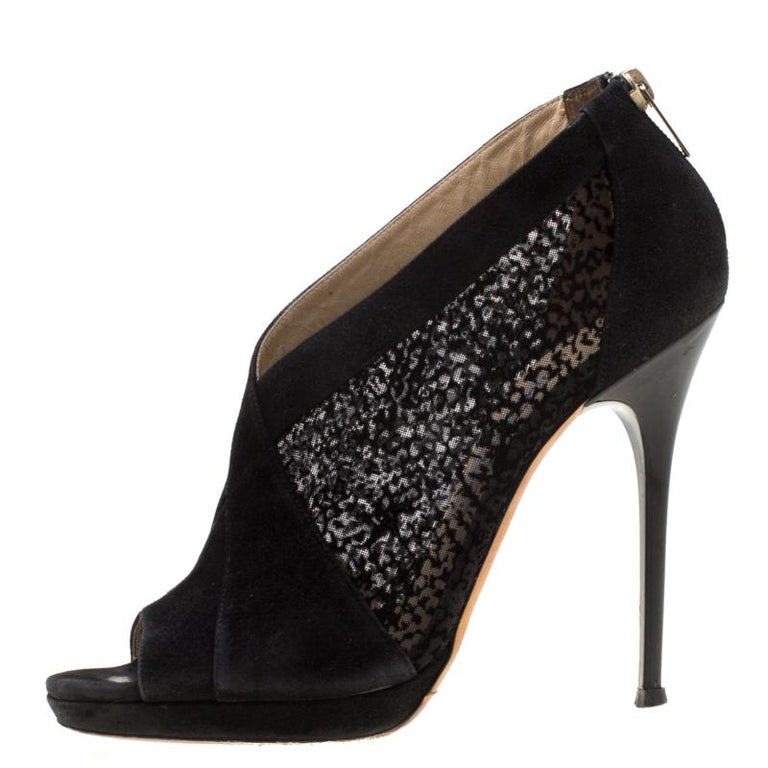 Jimmy Choo Black Mesh/Suede Ultra Peep Toe Ankle Booties Size 39.5 For ...
