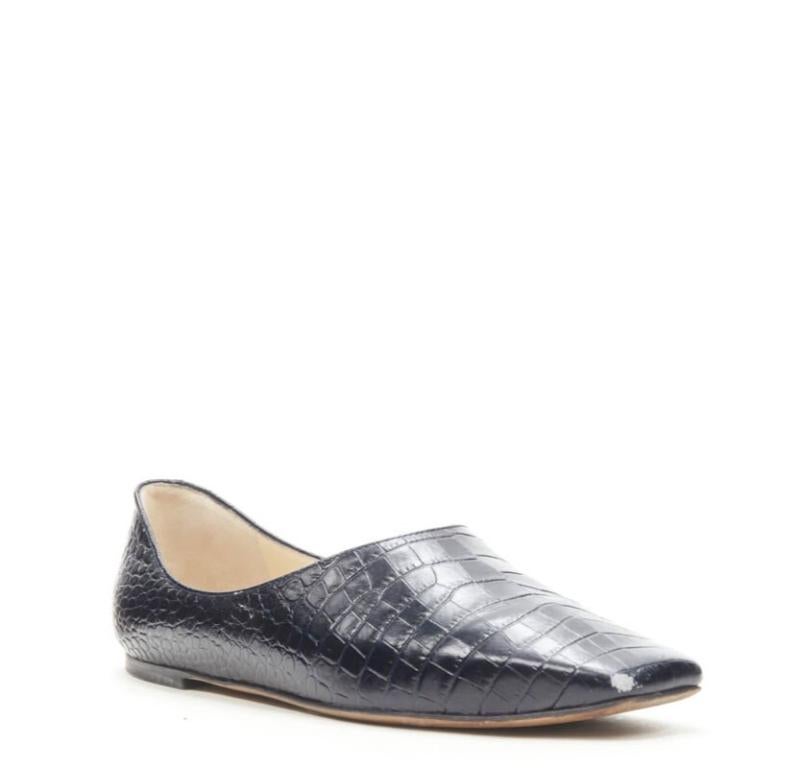 Noir JIMMY CHOO - Chaussures à breloques à bout carré en cuir croco noir marine mock EU38 en vente