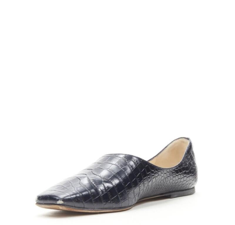JIMMY CHOO - Chaussures à breloques à bout carré en cuir croco noir marine mock EU38 Bon état - En vente à Hong Kong, NT