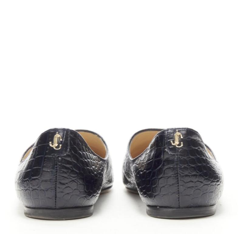 JIMMY CHOO - Chaussures à breloques à bout carré en cuir croco noir marine mock EU38 Pour femmes en vente