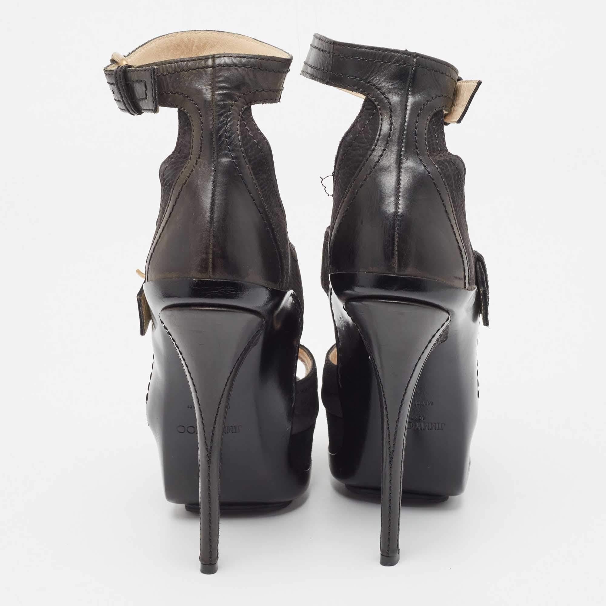 Jimmy Choo Black Nubuck Leather Ankle Strap Sandals Size 36.5 In Good Condition For Sale In Dubai, Al Qouz 2