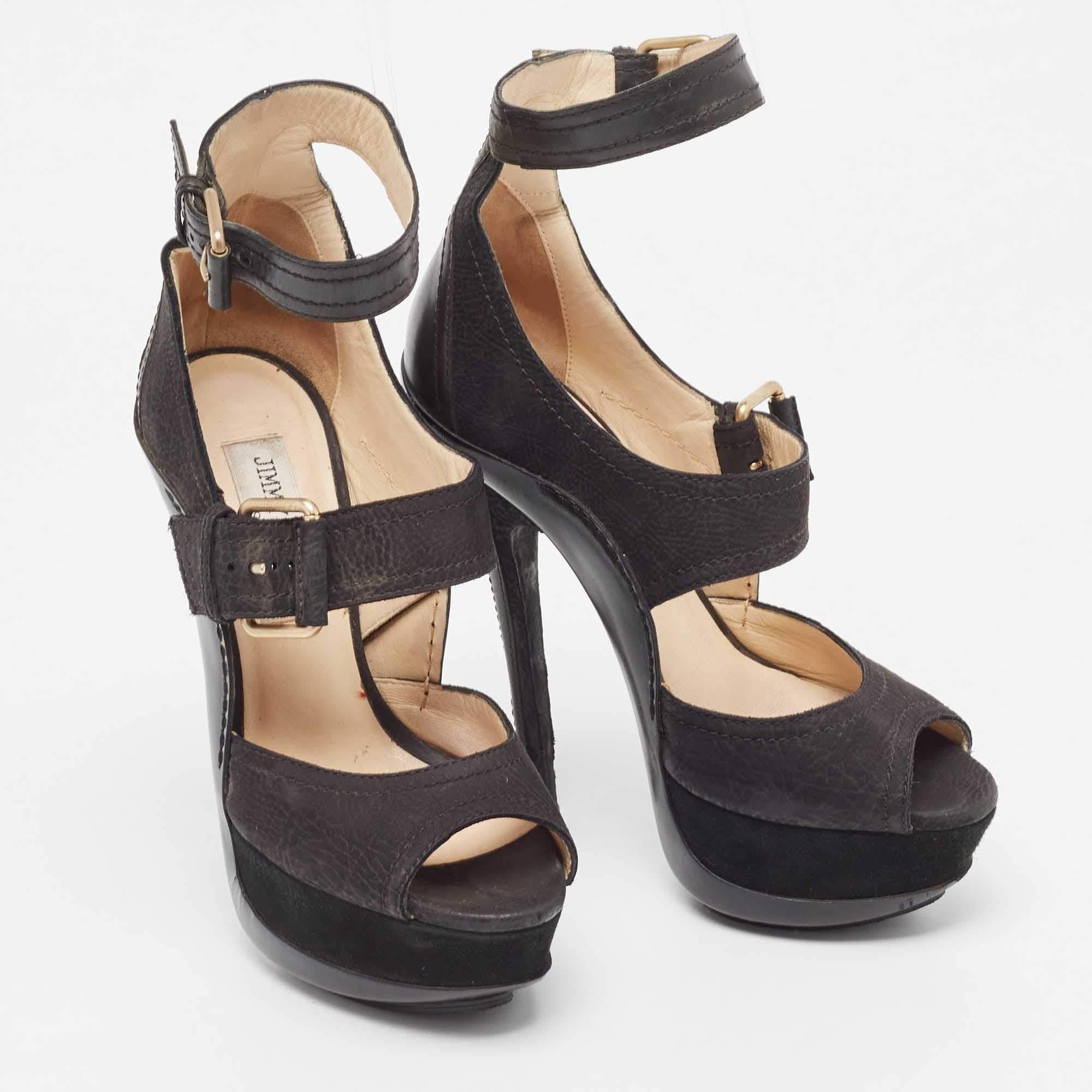 Jimmy Choo Black Nubuck Leather Ankle Strap Sandals Size 36.5 For Sale 1