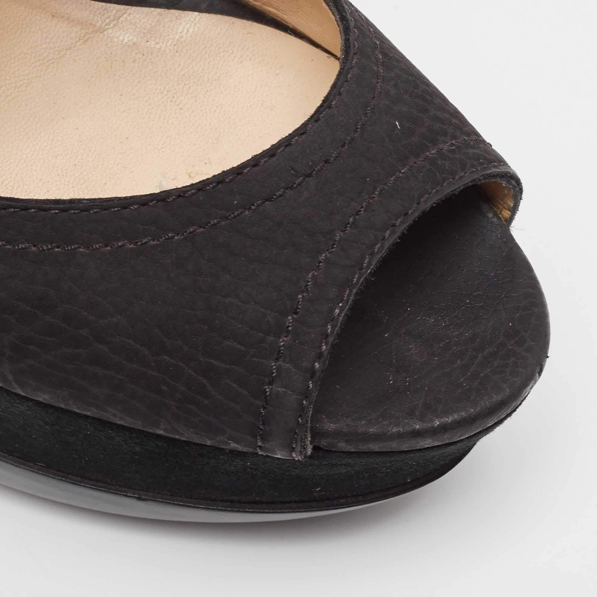 Jimmy Choo Black Nubuck Leather Ankle Strap Sandals Size 36.5 For Sale 2