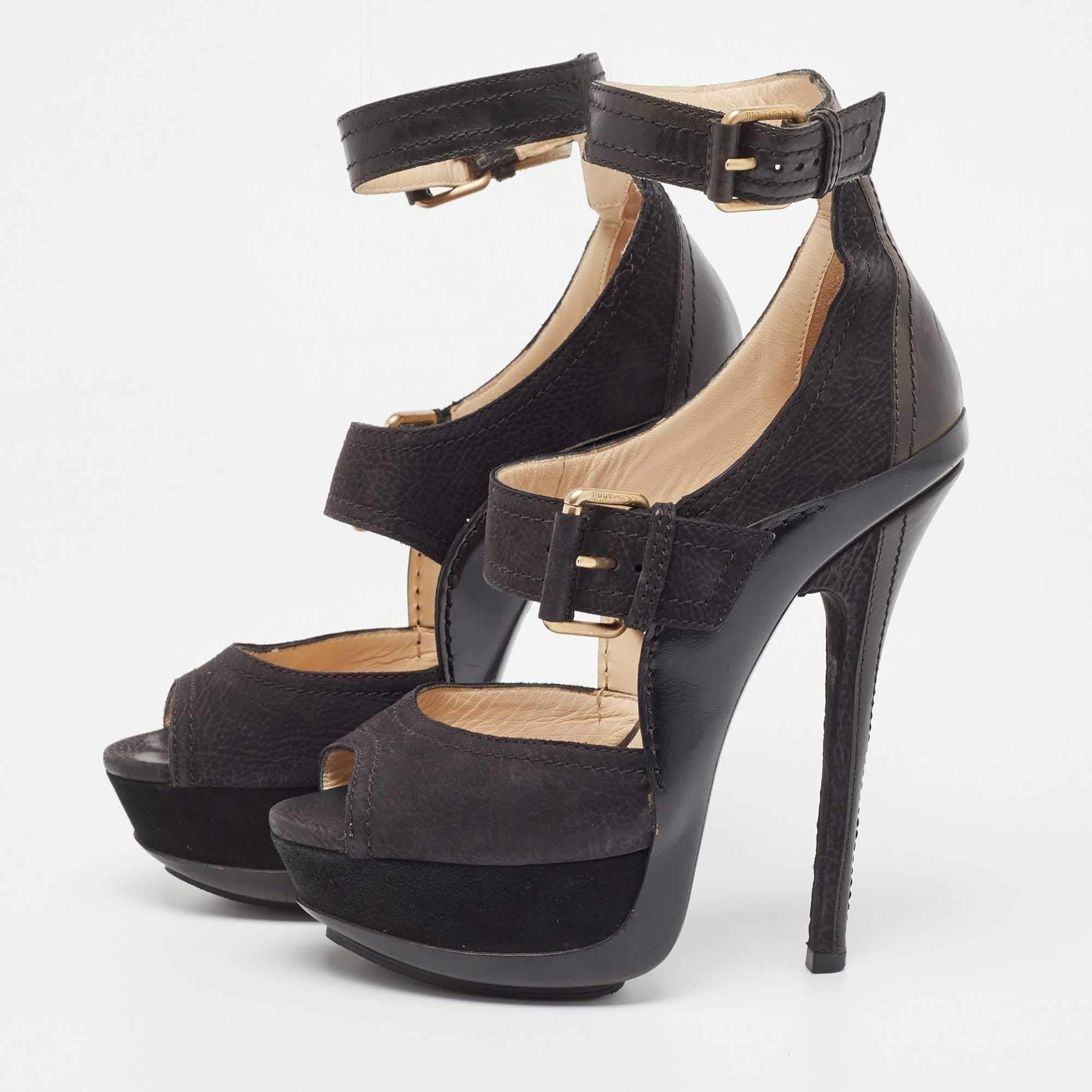 Jimmy Choo Black Nubuck Leather Ankle Strap Sandals Size 36.5 For Sale 3