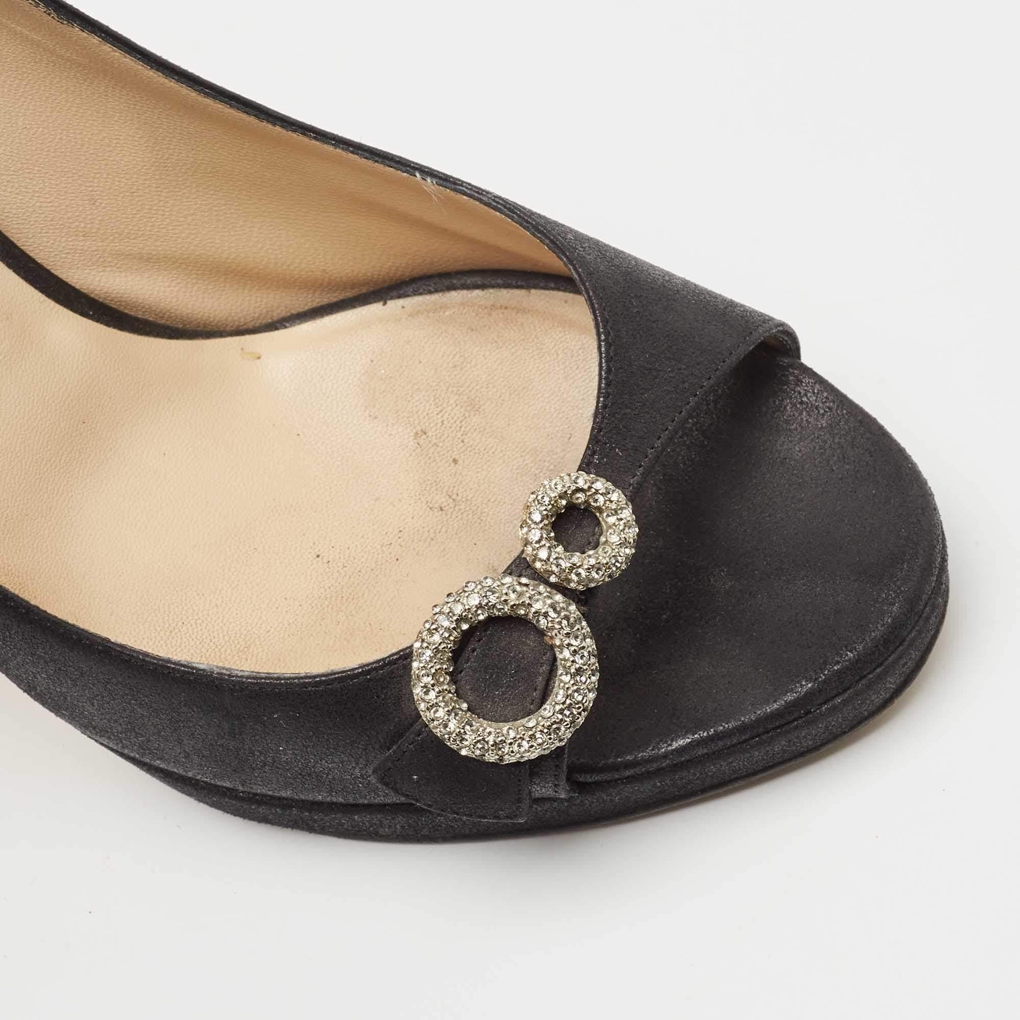 Jimmy Choo - Pompe a punta aperta in pelle nabuk nera - misura 38 in vendita 2