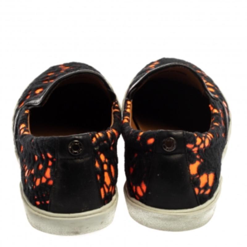 Jimmy Choo Black Orange Lace and Patent Leather Demi Slip-On Sneakers Size 39.5 For Sale 2