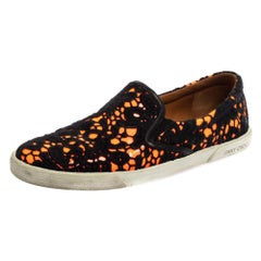 Jimmy Choo Black/Orange Lace and Patent Leather Demi Slip-On Sneakers Size 39.5