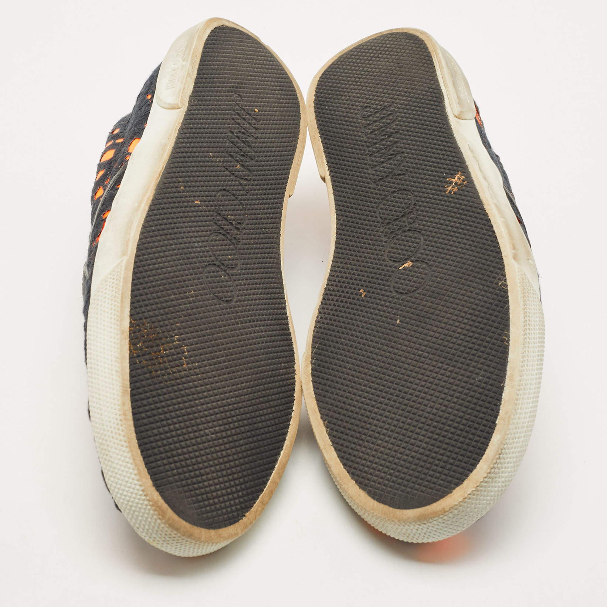 Jimmy Choo Black/Orange Lace Slip on Sneakers Size 39 For Sale 2
