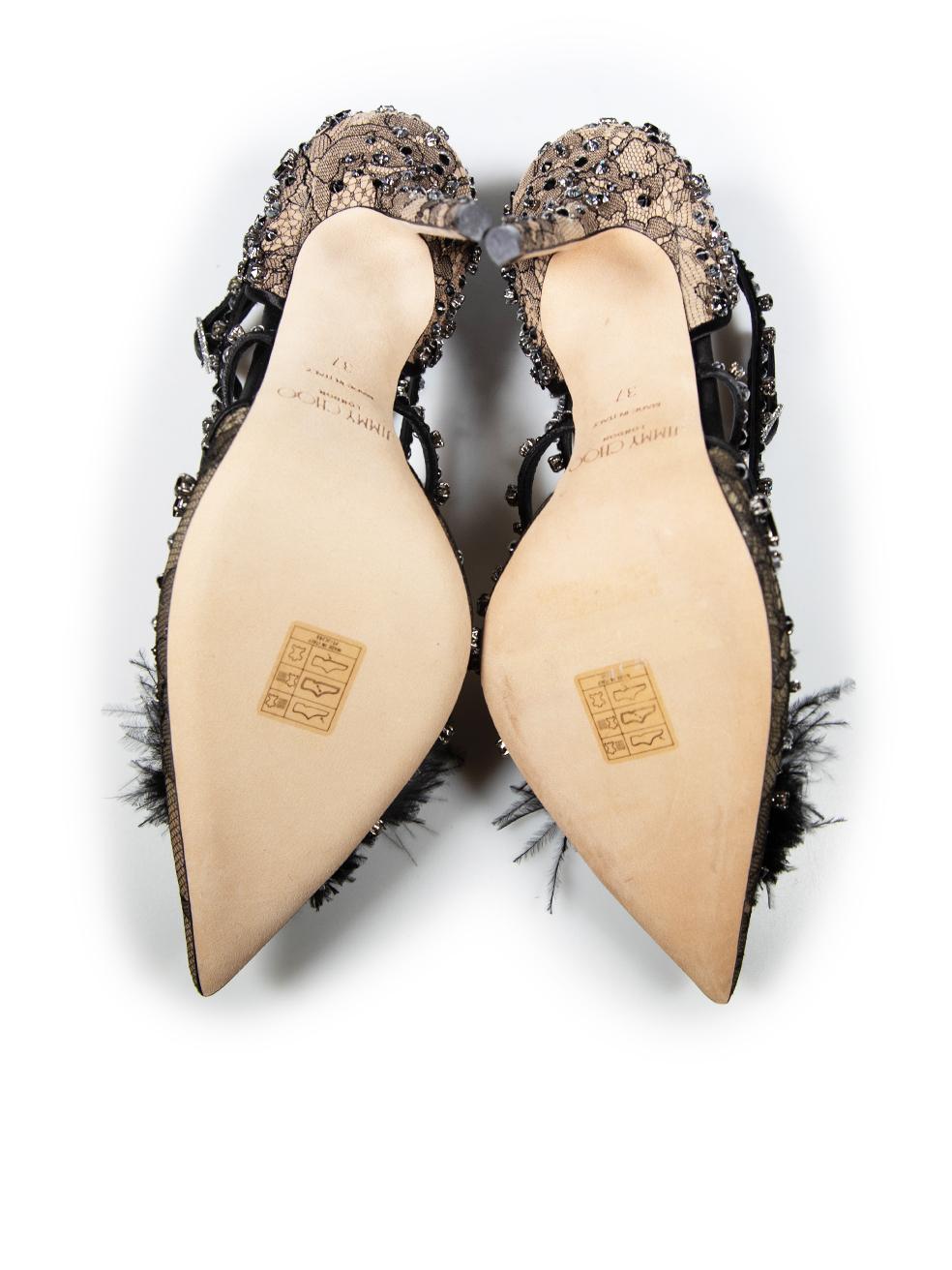 Women's Jimmy Choo Black Ostrich Feather Crystal Odette 100 Pumps Size IT 37