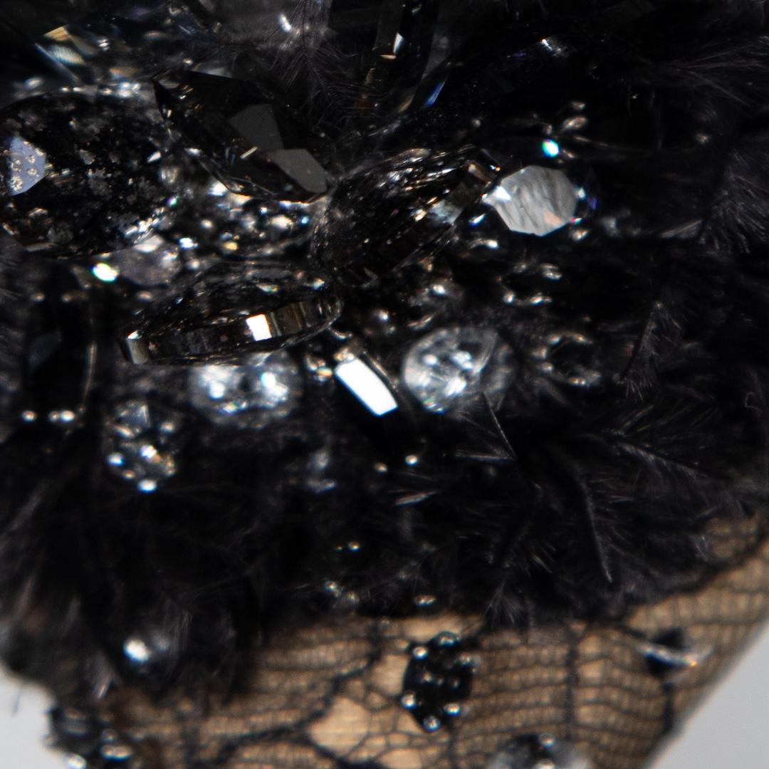 Jimmy Choo Black Ostrich Feather Crystal Odette 100 Pumps Size IT 37 1