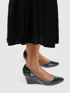 Jimmy Choo Black Patent Almond Toe Wedges Size IT 37
