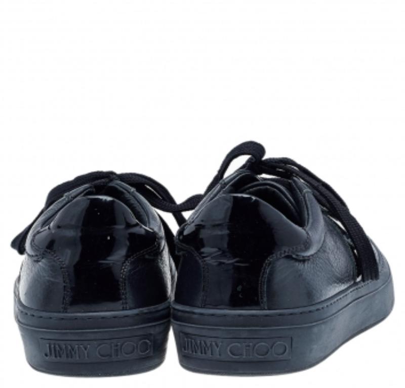 Nero Jimmy Choo, scarpe da ginnastica basse in pelle e vernice nera, taglia 39