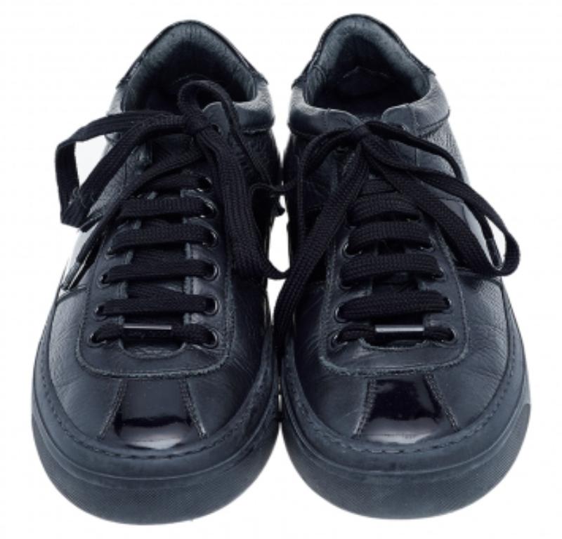 Donna Jimmy Choo, scarpe da ginnastica basse in pelle e vernice nera, taglia 39