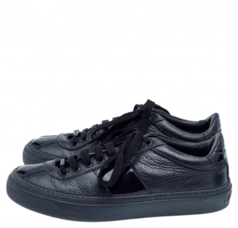 Jimmy Choo, scarpe da ginnastica basse in pelle e vernice nera, taglia 39 1