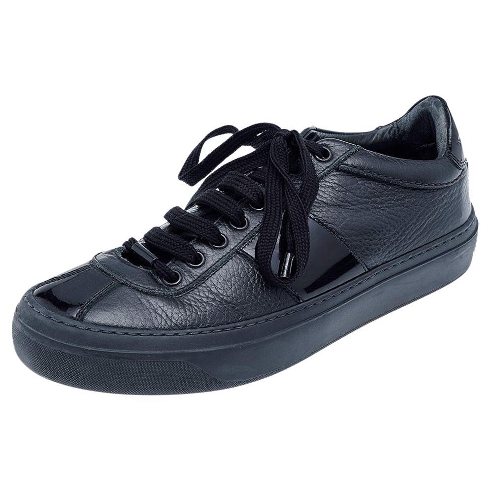 Jimmy Choo Black Patent And Leather Low Top Sneakers Size 39 For Sale