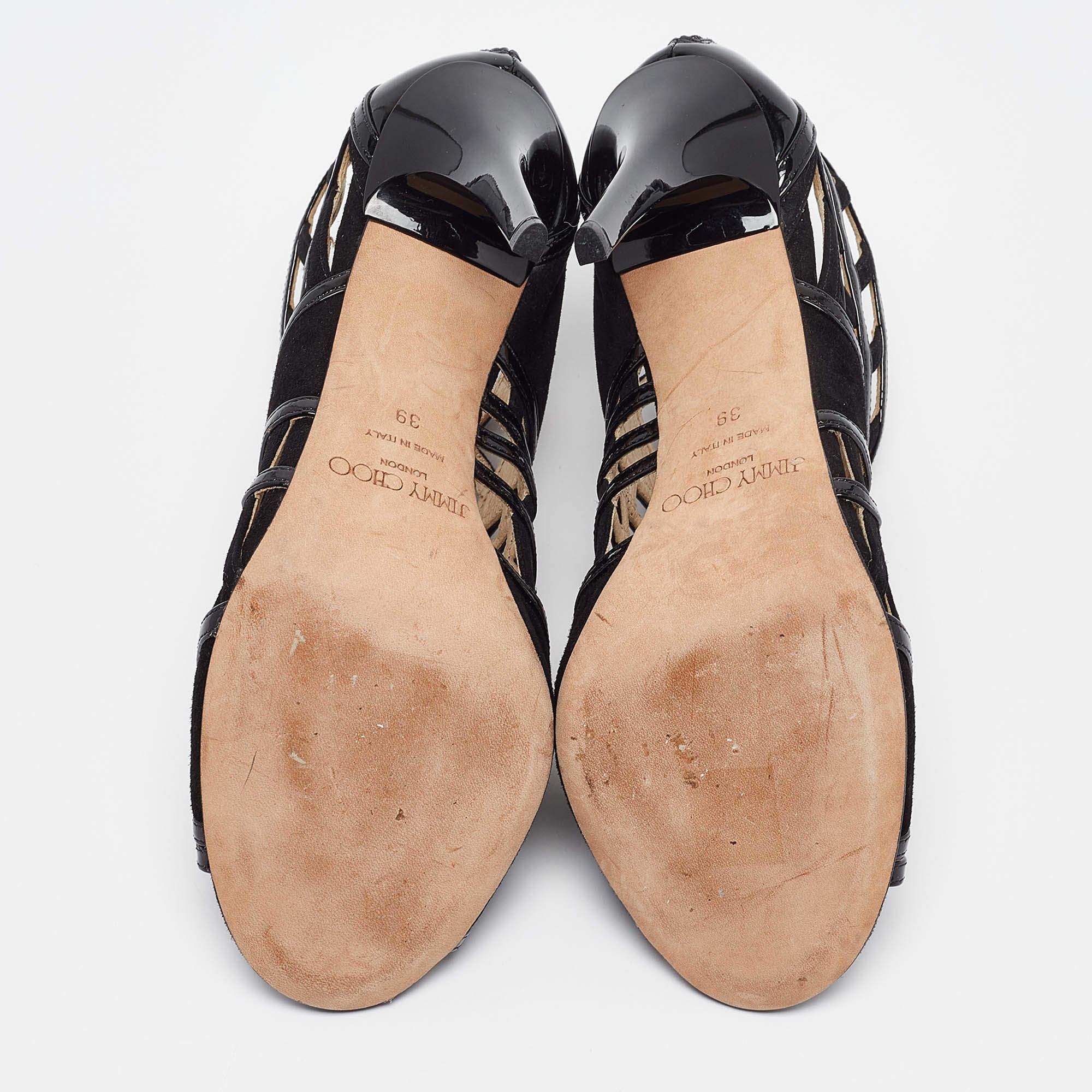 Jimmy Choo - Sandales à découpes en daim et vernis noir - Taille 39 en vente 1