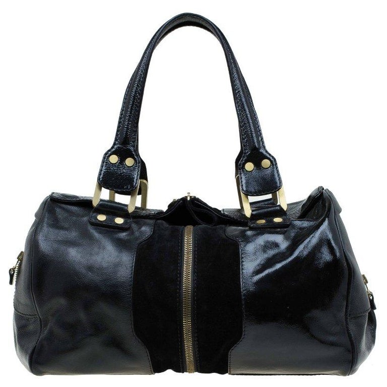 Jimmy Choo Black Patent and Suede Leather Large Marla Bag For Sale at ...