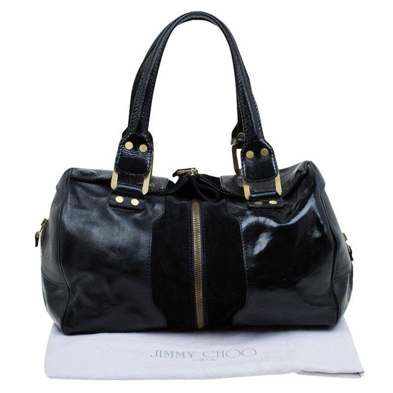 Jimmy Choo Black Patent and Suede Leather Large Marla Bag For Sale at