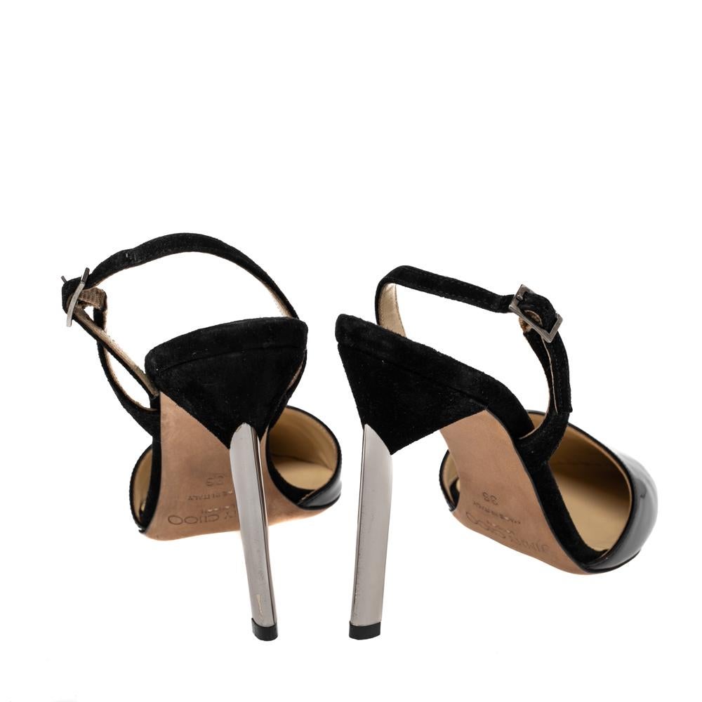 Jimmy Choo Black Patent And Suede Tilly Pointed Toe Slingback Sandals Size 36 In Good Condition In Dubai, Al Qouz 2